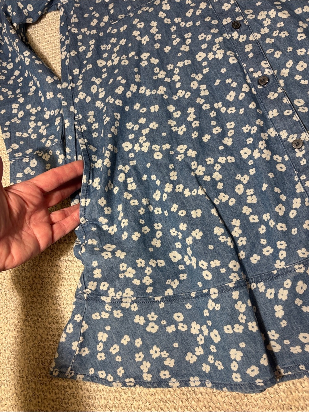 LOFT Retro Bloom Chambray Denim Mini Shirtdress with Pockets - Picture 7 of 11